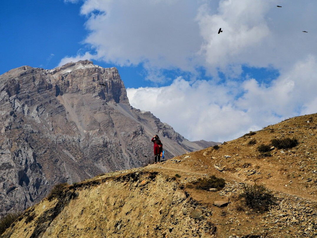 person hiking on mountain path